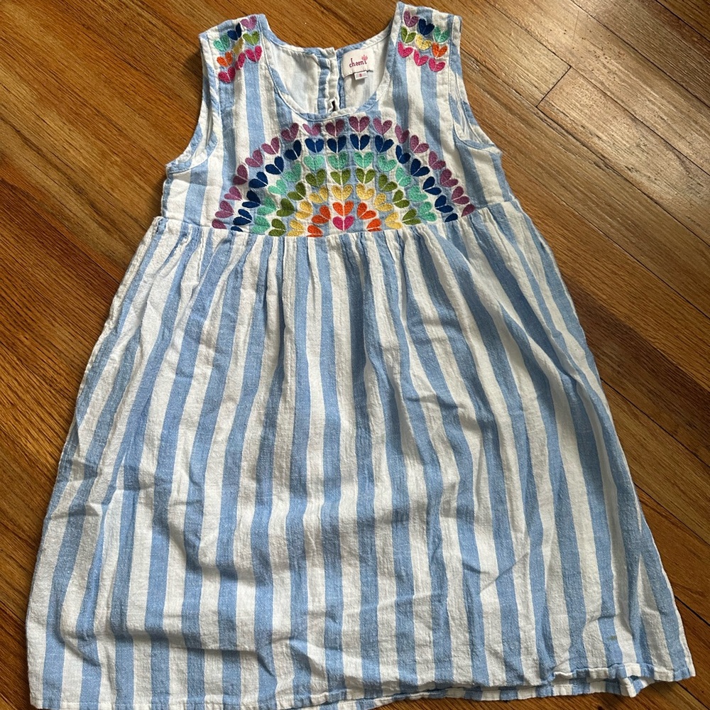 Blue and White Embroidered Sleeveless Sundress | girls size 8